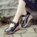 Women Casual Retro Floral Embellished Soft Comfy Breathable Hollow Leather Mary Jane Wedges Shoes