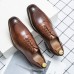 Men Genuine Leather Slip Resistant Front Lace  up Cowhide Dress Shoes