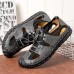 Menico Men Retro PU Leather Soft Soled Elastic Band Non Slip Outdoor Shoes Closed Toes Handmade Sandals