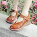 Women Casual Retro Floral Embellished Soft Comfy Breathable Hollow Leather Mary Jane Wedges Shoes