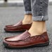 Men Slip Resistant Hand Stitching Casual Slip On Leather Shoes